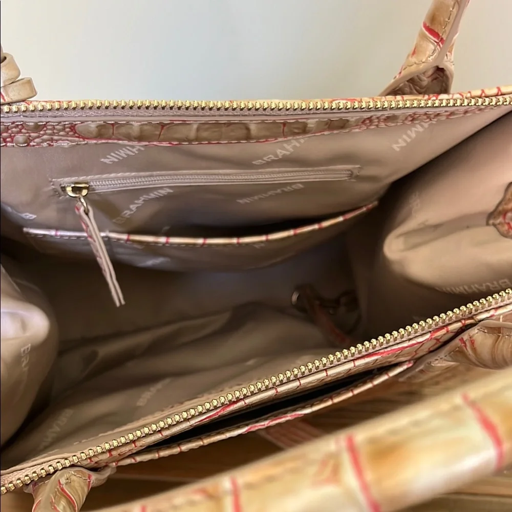 Brahmin Tan & Pink Embossed Satchel Bag - Picture 5 of 6